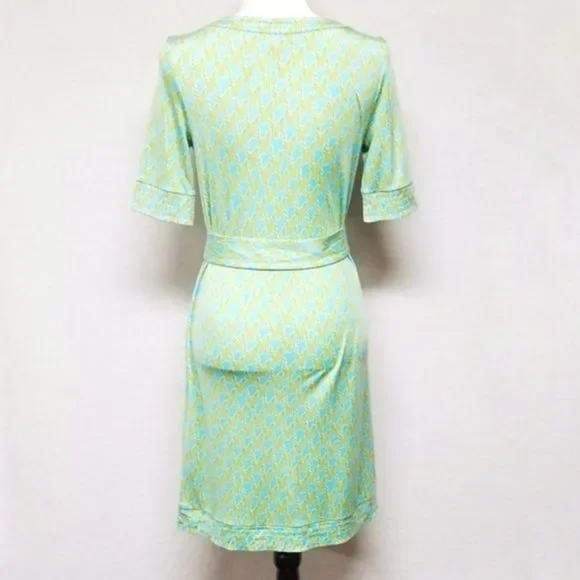 Rare Lilly Pulitzer Stretchy Silk Green Blue Houndstooth V-neck Belted Dress 4 - Picture 9 of 11